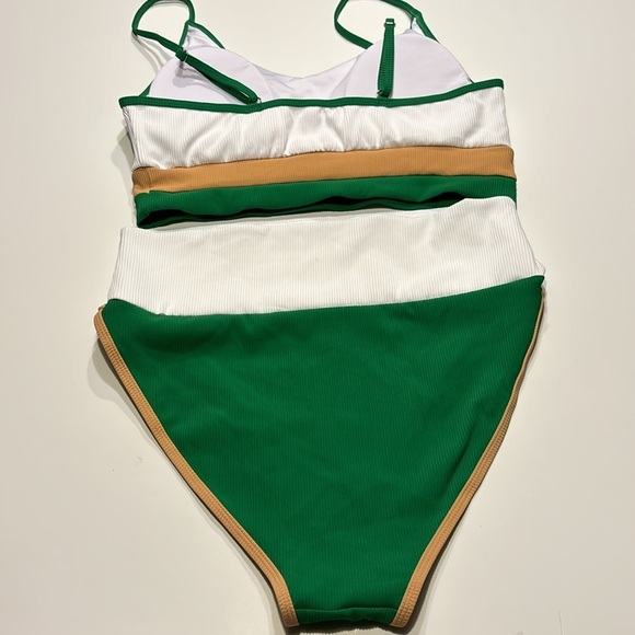 High Waisted Bikini Set for Women Color Block Striped Sporty Knit Ribbed Sz L - Picture 7 of 7